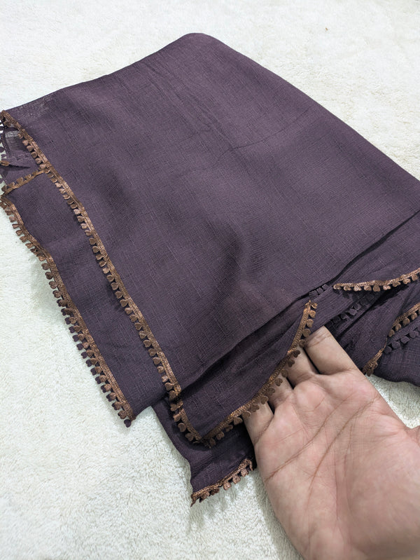 Premium Soft Lawn Hijab with Four Side Lace & Textured Fabric – 2 Yards