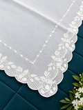 White Voile Lawn four Sided Scallop Dupatta with White Embroidery – Dyeable  2.75 yards