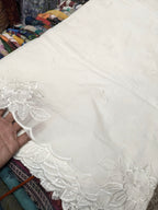 Voile Lawn Scalloped Dupatta with White Embroidery | white lawn Cutwork Dupatta