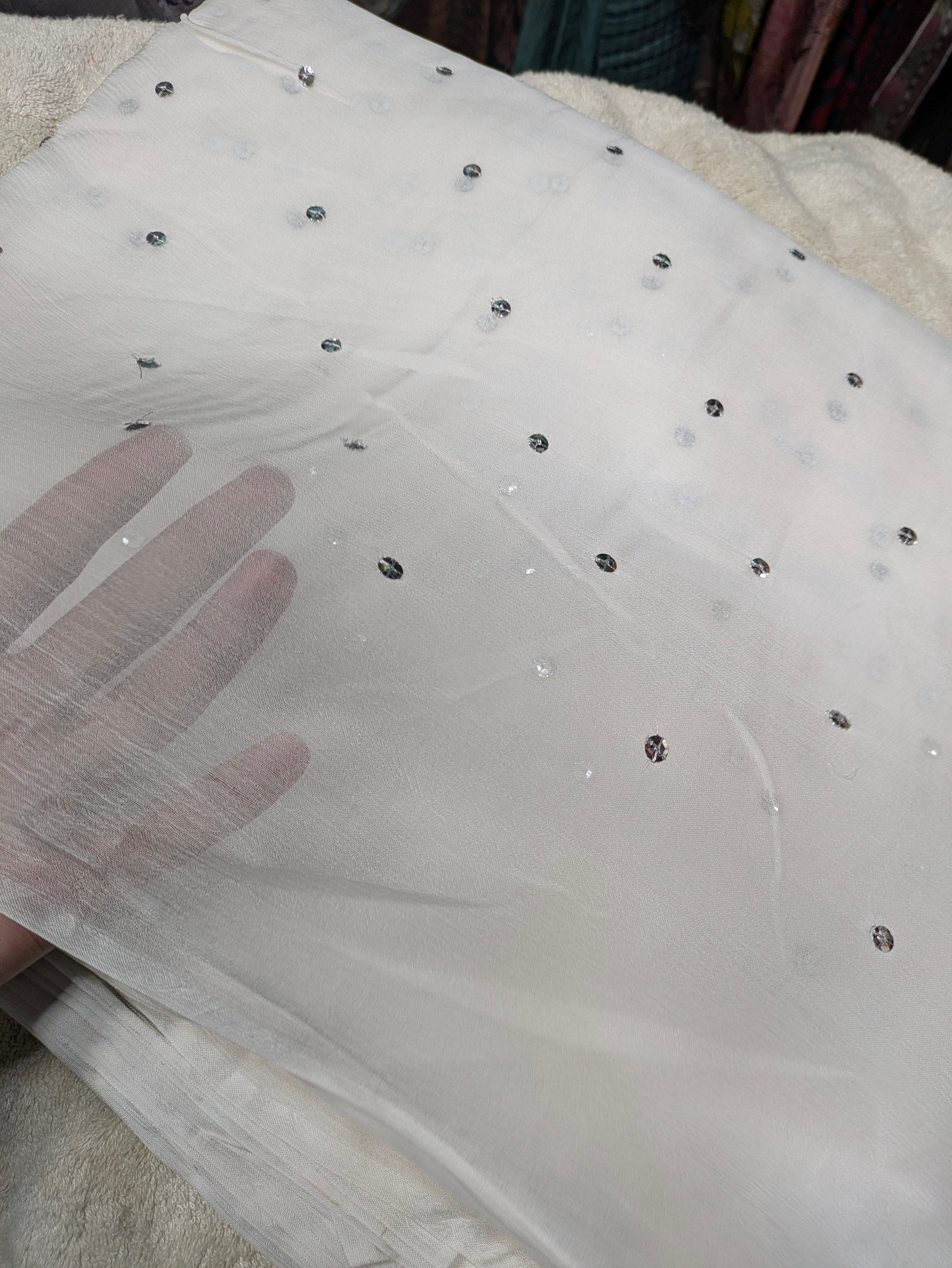 Premium Chiffon Dupatta with Silver Sitara Embroidery | Elegant Party Wear Dupatta | 2.5 Yards