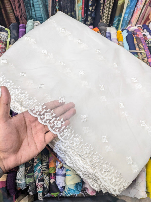 Organza White Scallop Dupatta  Organza Embroided Dupatta Diyable In All colors - 2.5 yards