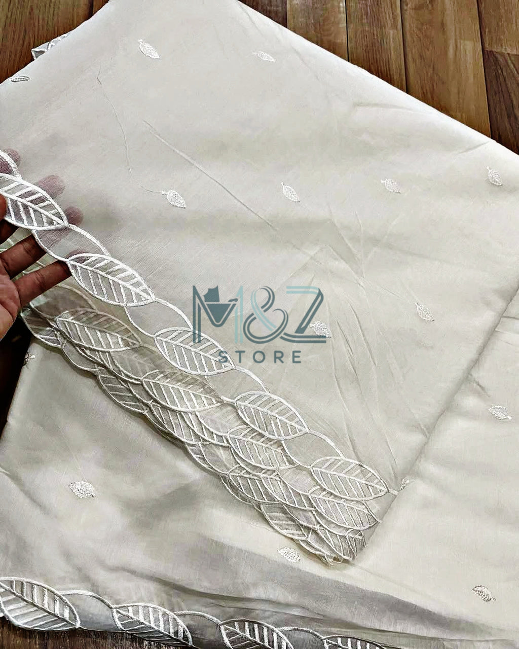 Voile Lawn Scalloped Dupatta with White Embroidery | white lawn Cutwork Dupatta