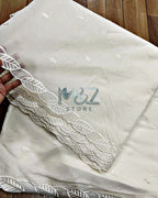 Voile Lawn Scalloped Dupatta with White Embroidery | white lawn Cutwork Dupatta