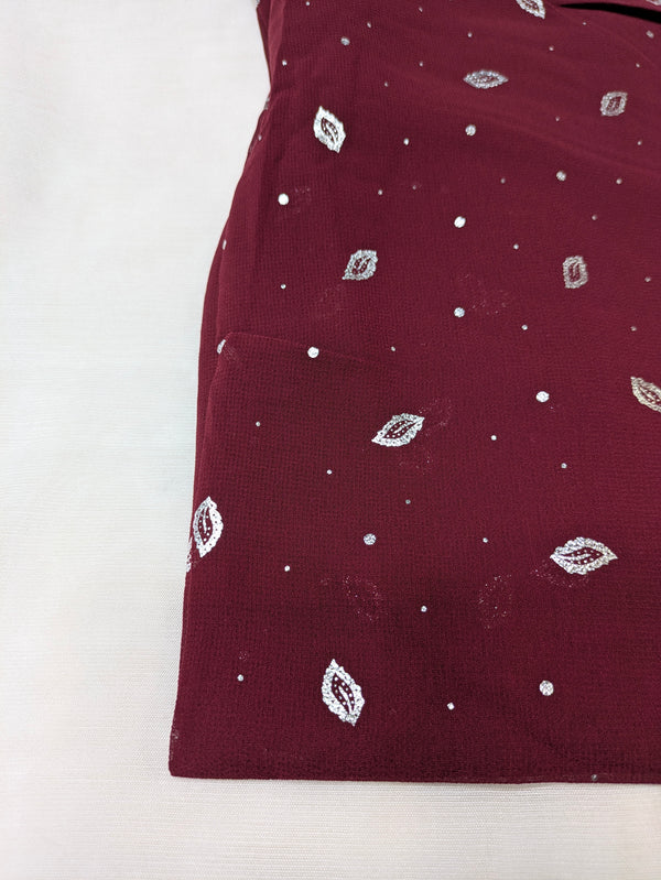 Georgette Chiffon Hijab Stole with Silver Leaf Foil Design - 2 Gaz