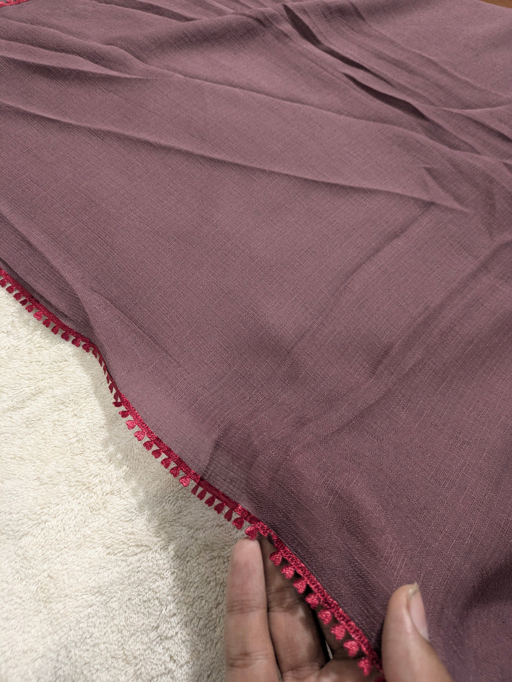 Premium Soft Lawn Hijab with Four Side Lace & Textured Fabric – 2 Yards