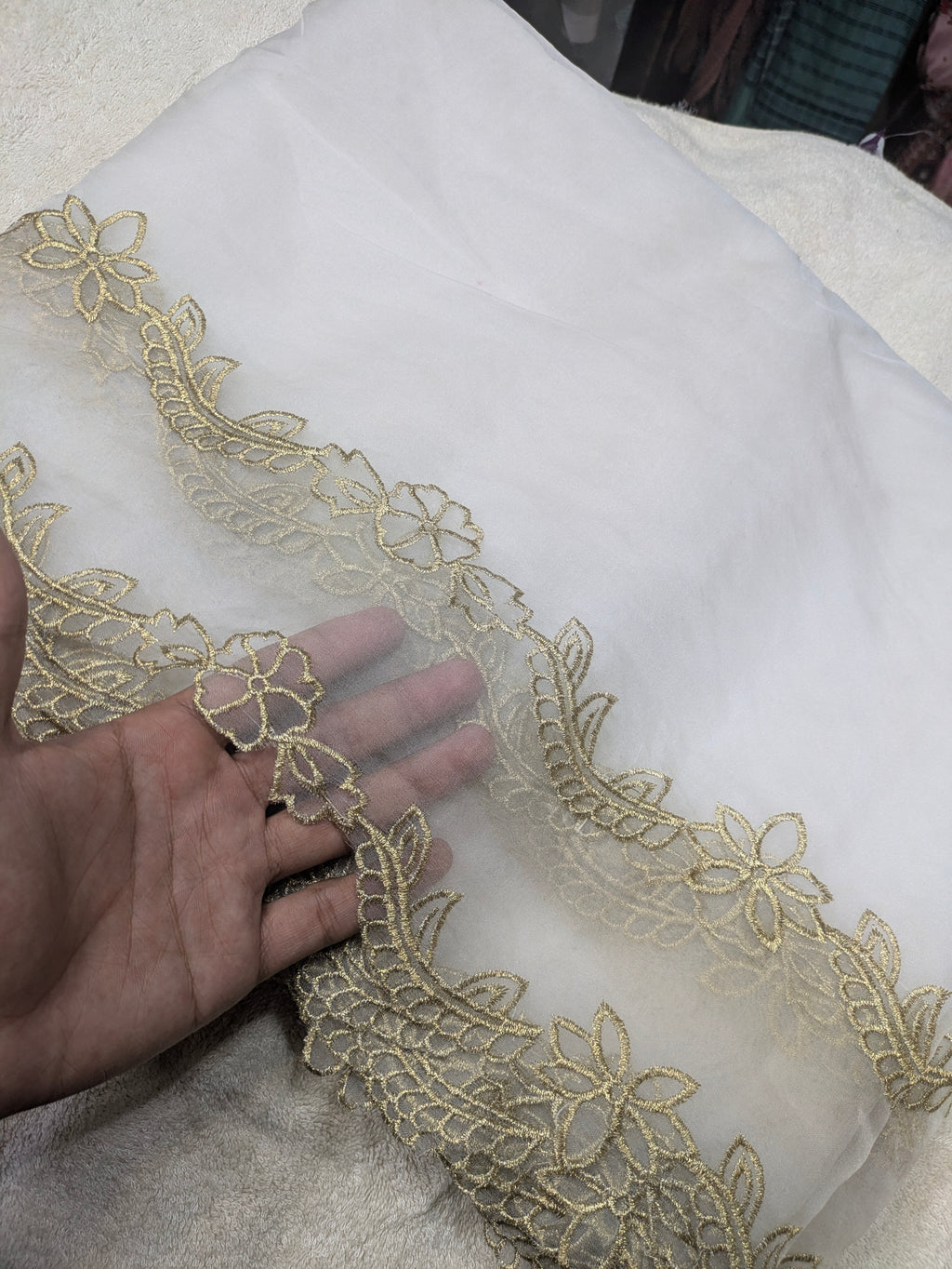 Soft Organza Dupatta with 2 Side Golden Scallop Embroidery | Elegant Party Wear Dupatta | Diyable Fabric | 2.5 Yards