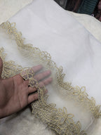 Soft Organza Dupatta with 2 Side Golden Scallop Embroidery | Elegant Party Wear Dupatta | Diyable Fabric | 2.5 Yards