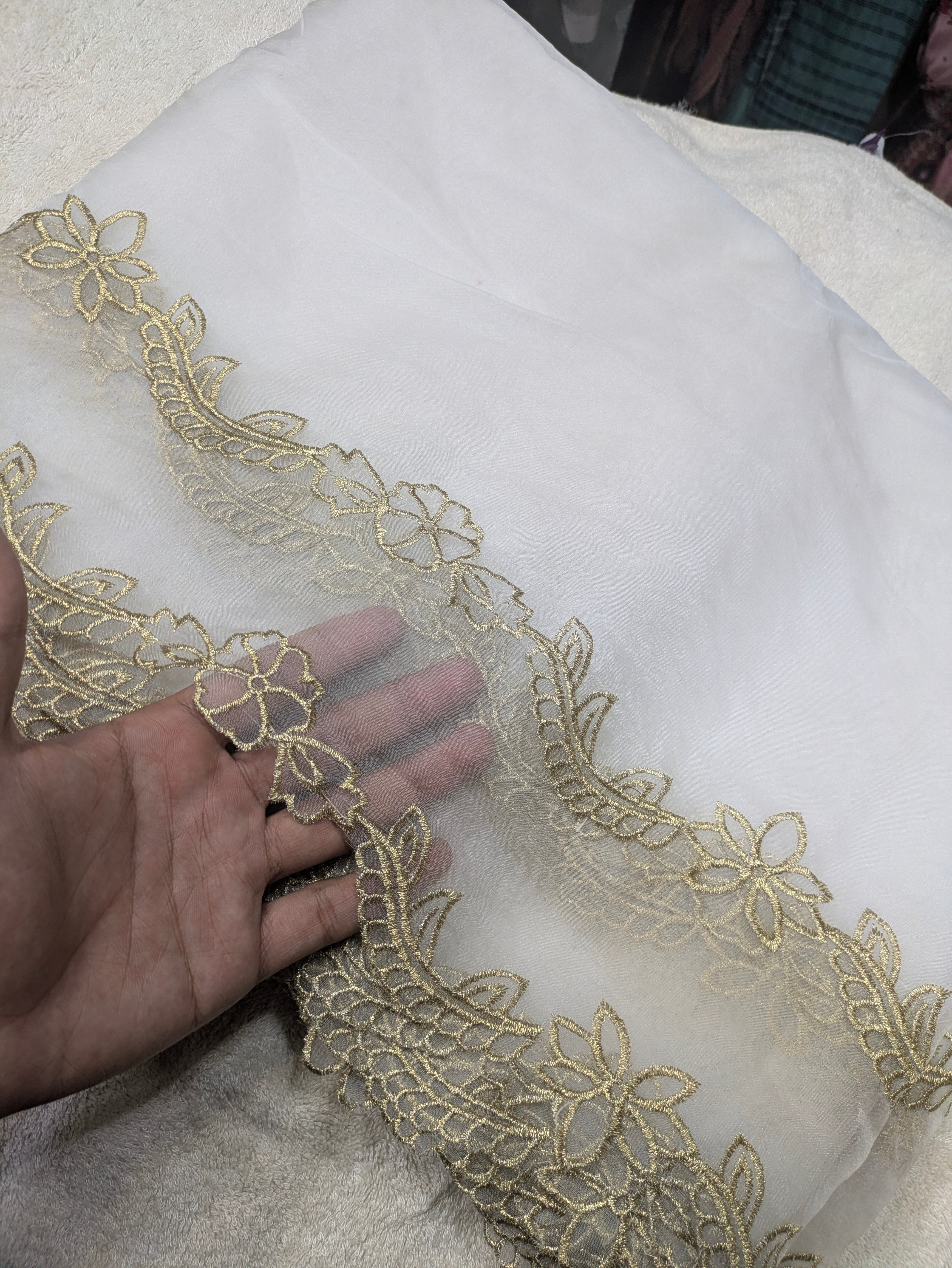 Soft Organza Dupatta with 2 Side Golden Scallop Embroidery | Elegant Party Wear Dupatta | Diyable Fabric | 2.5 Yards