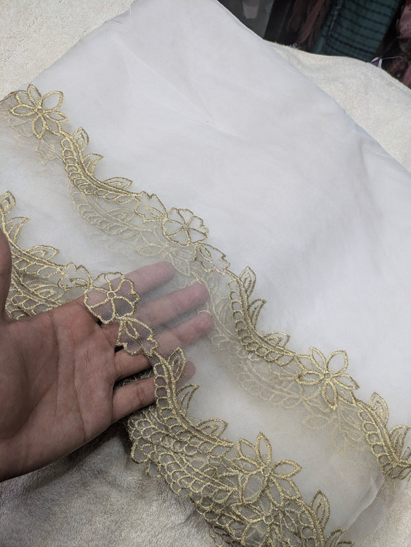 Soft Organza Dupatta with 2 Side Golden Scallop Embroidery | Elegant Party Wear Dupatta | Diyable Fabric | 2.5 Yards