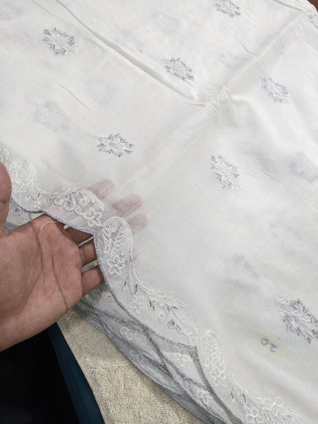 Voile Lawn white Scalloped Dupatta with silver  Embroidery |  lawn Cutwork Dupatta Diyable in all colors 2.5 yards length