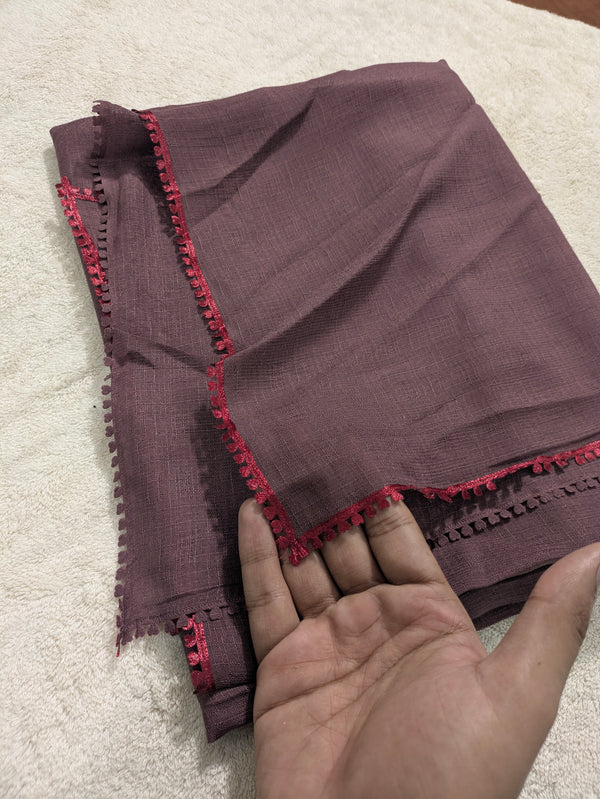 Premium Soft Lawn Hijab with Four Side Lace & Textured Fabric – 2 Yards