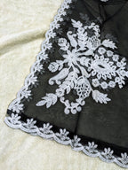Black Organza Dupatta with White Embroidery