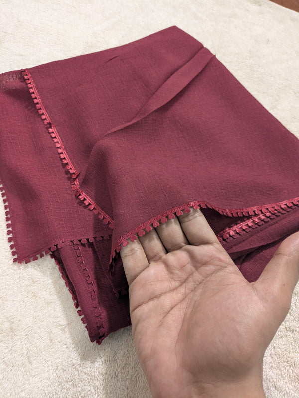 Premium Soft Lawn Hijab with Four Side Lace & Textured Fabric – 2 Yards