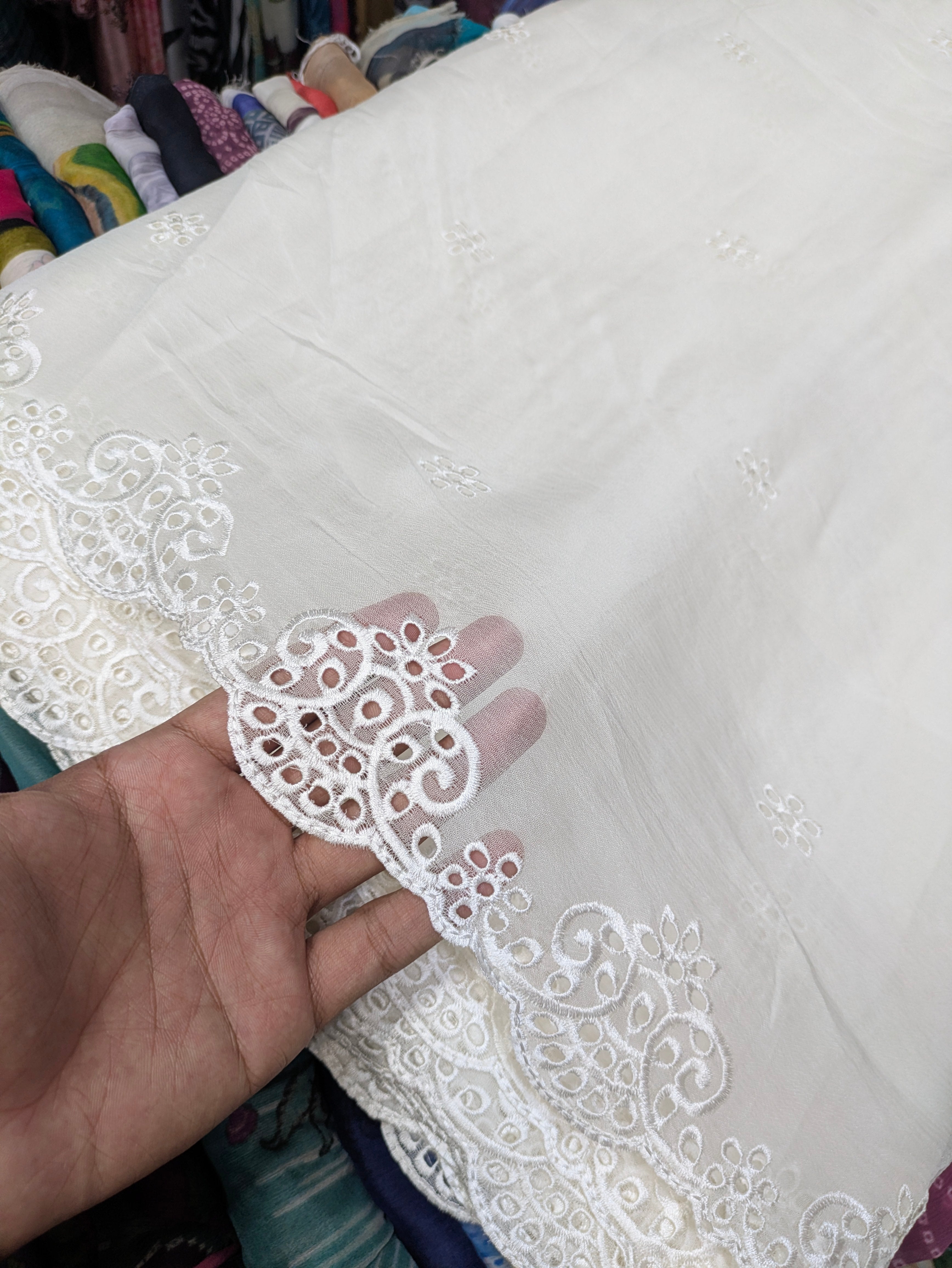 Semi Pure Chiffon White Embroidered Dupatta