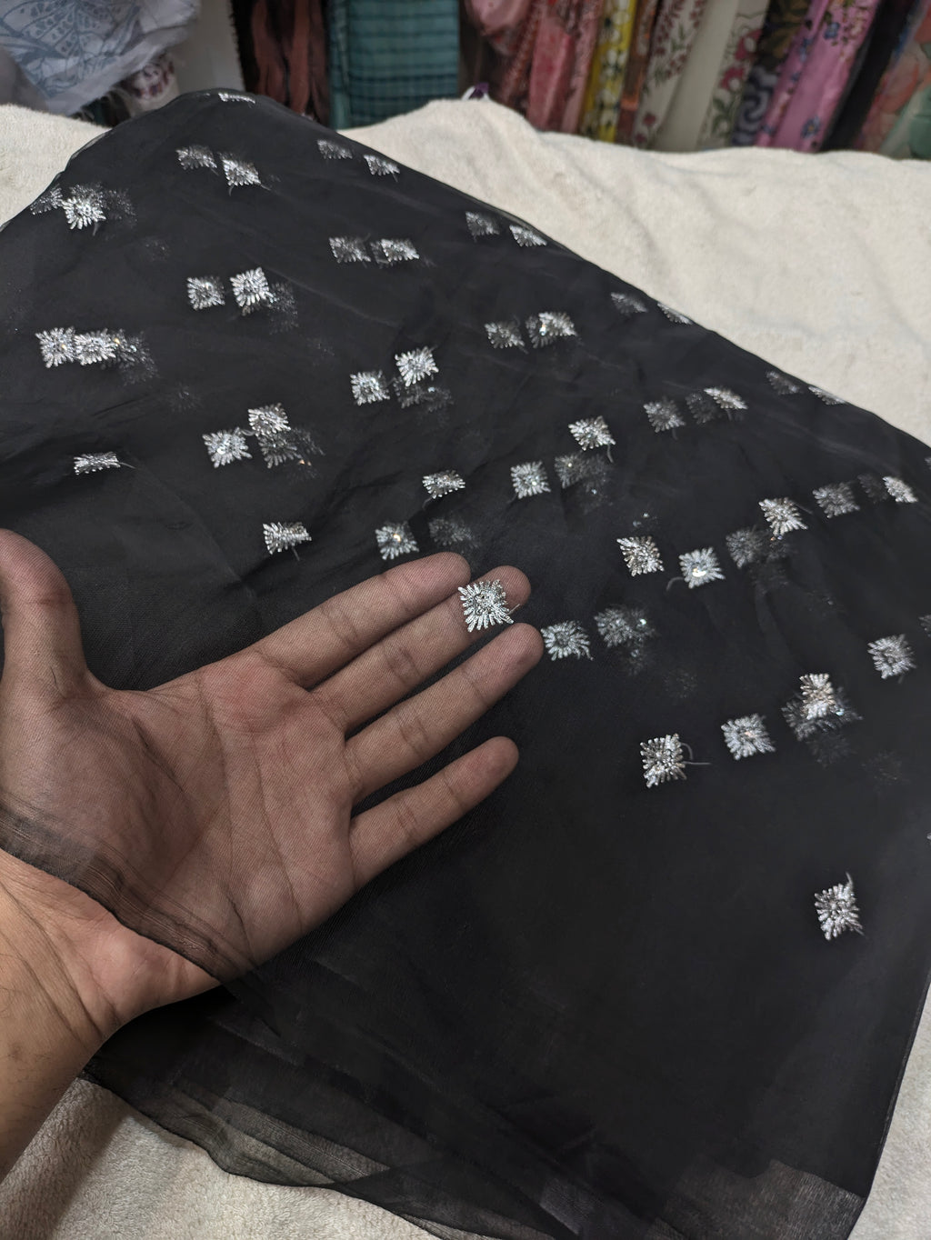 Black Organza Dupatta with Silver Embroidery | Premium Party Wear & Wedding Dupatta | 2.5 Yards