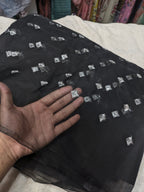 Black Organza Dupatta with Silver Embroidery | Premium Party Wear & Wedding Dupatta | 2.5 Yards