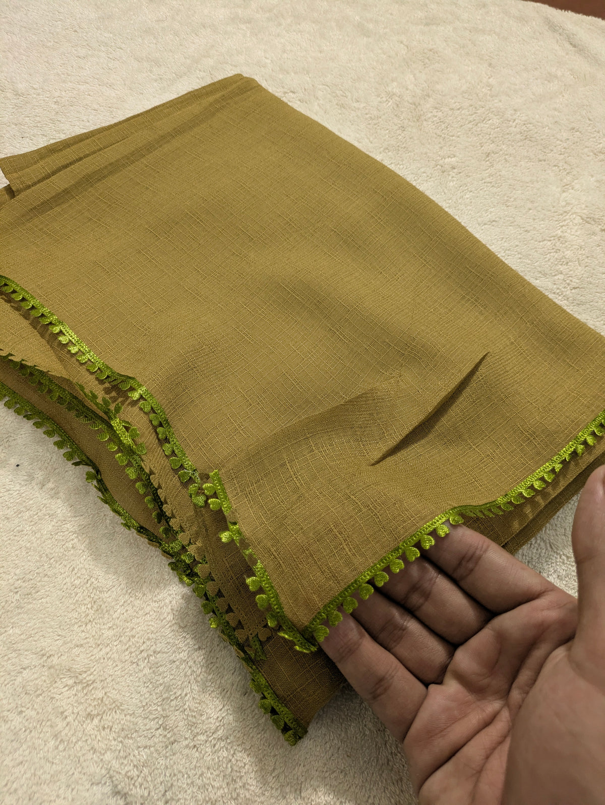 Premium Soft Lawn Hijab with Four Side Lace & Textured Fabric – 2 Yards