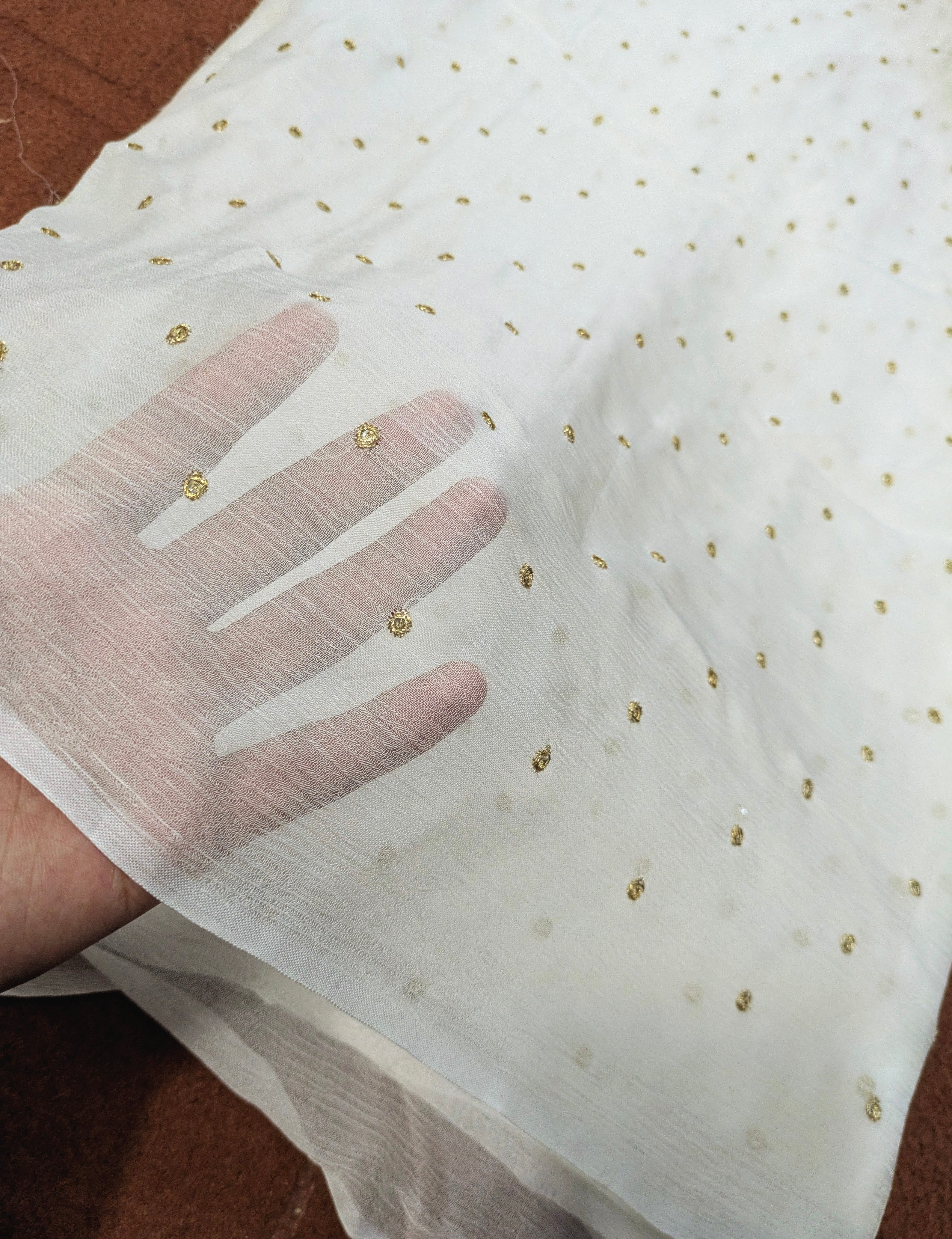 White Chiffon Dupatta with Golden Zari Embroidery Dyeable | 2.5 yards