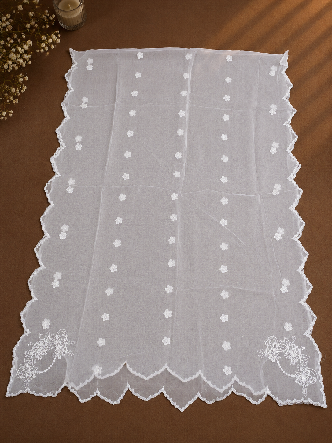 Chiffon Four-Side Scalloped Cutwork Dupatta – 2.75 Yards (Dyeable