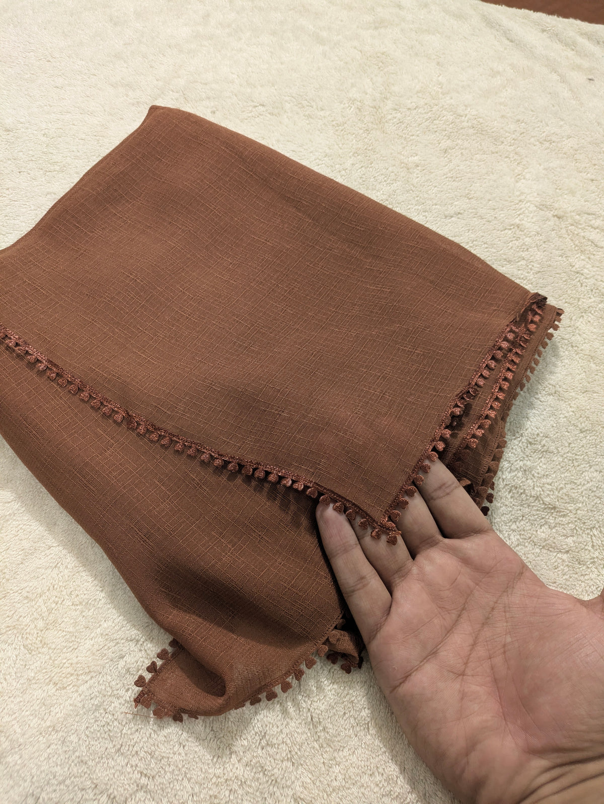 Premium Soft Lawn Hijab with Four Side Lace & Textured Fabric – 2 Yards