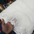 Semi Pure Chiffon White Scallop Embroidered Dupatta Diyable in all colors 2.5 yards length