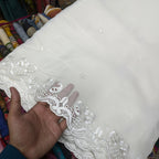 Semi Pure Chiffon White Scallop Embroidered Dupatta Diyable in all colors 2.5 yards length