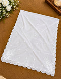 White Voile Lawn four Sided Scallop Dupatta with White Embroidery – Dyeable  2.75 yards