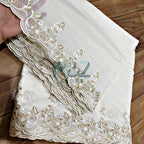 Voile Lawn white Scalloped Dupatta with golden  Embroidery |  lawn Cutwork Dupatta