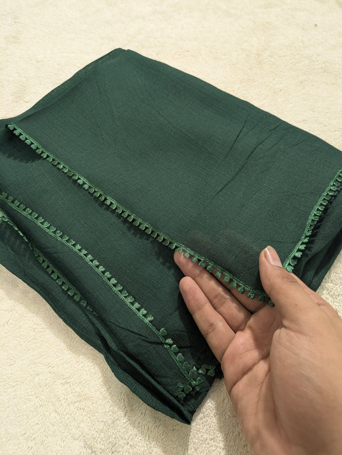 Premium Soft Lawn Hijab with Four Side Lace & Textured Fabric – 2 Yards