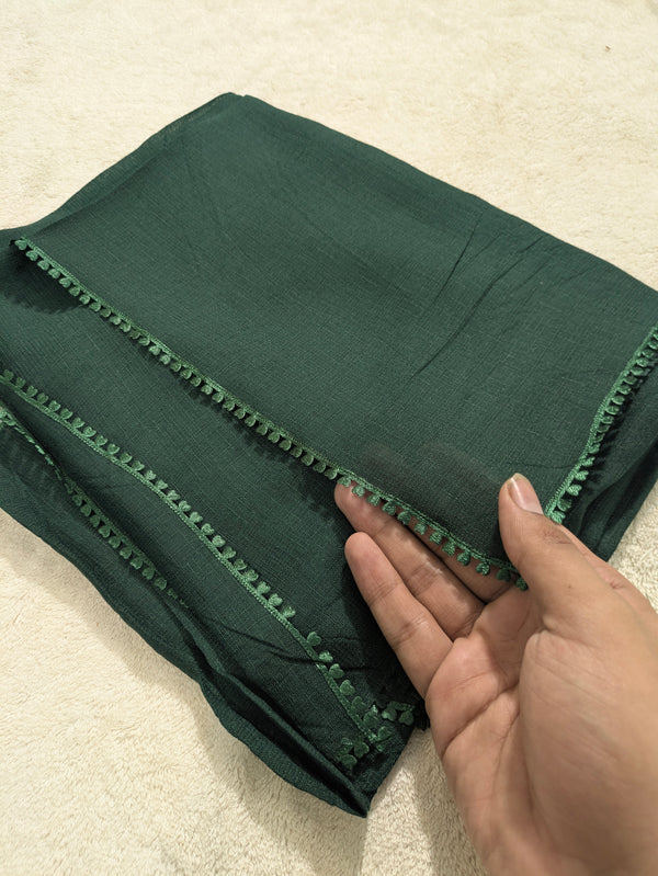 Premium Soft Lawn Hijab with Four Side Lace & Textured Fabric – 2 Yards