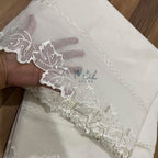 Voile Lawn Scalloped Dupatta with White Embroidery | white lawn Cutwork Dupatta