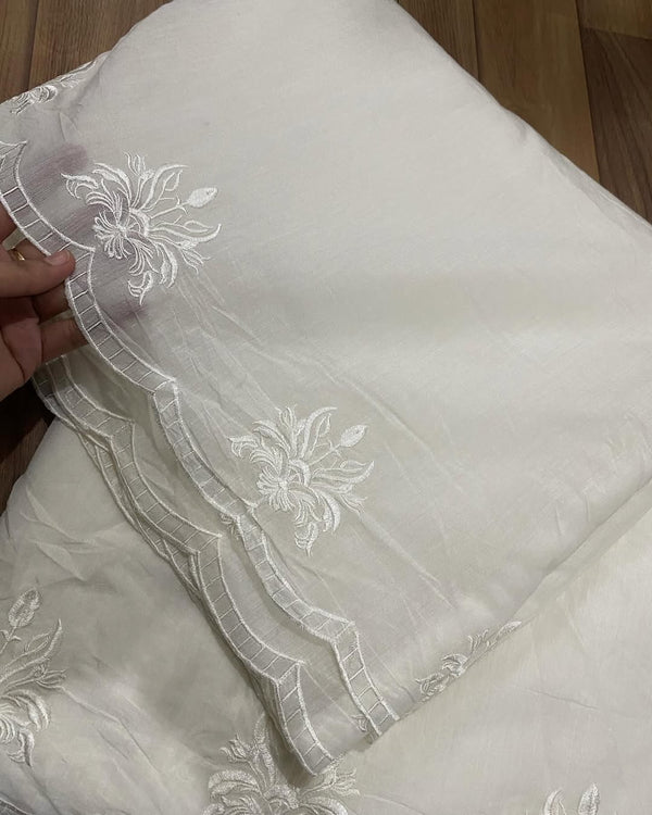 Voile Lawn Scalloped Dupatta with White Embroidery | white lawn Cutwork Dupatta Diyable in all colors 2.5 yards
