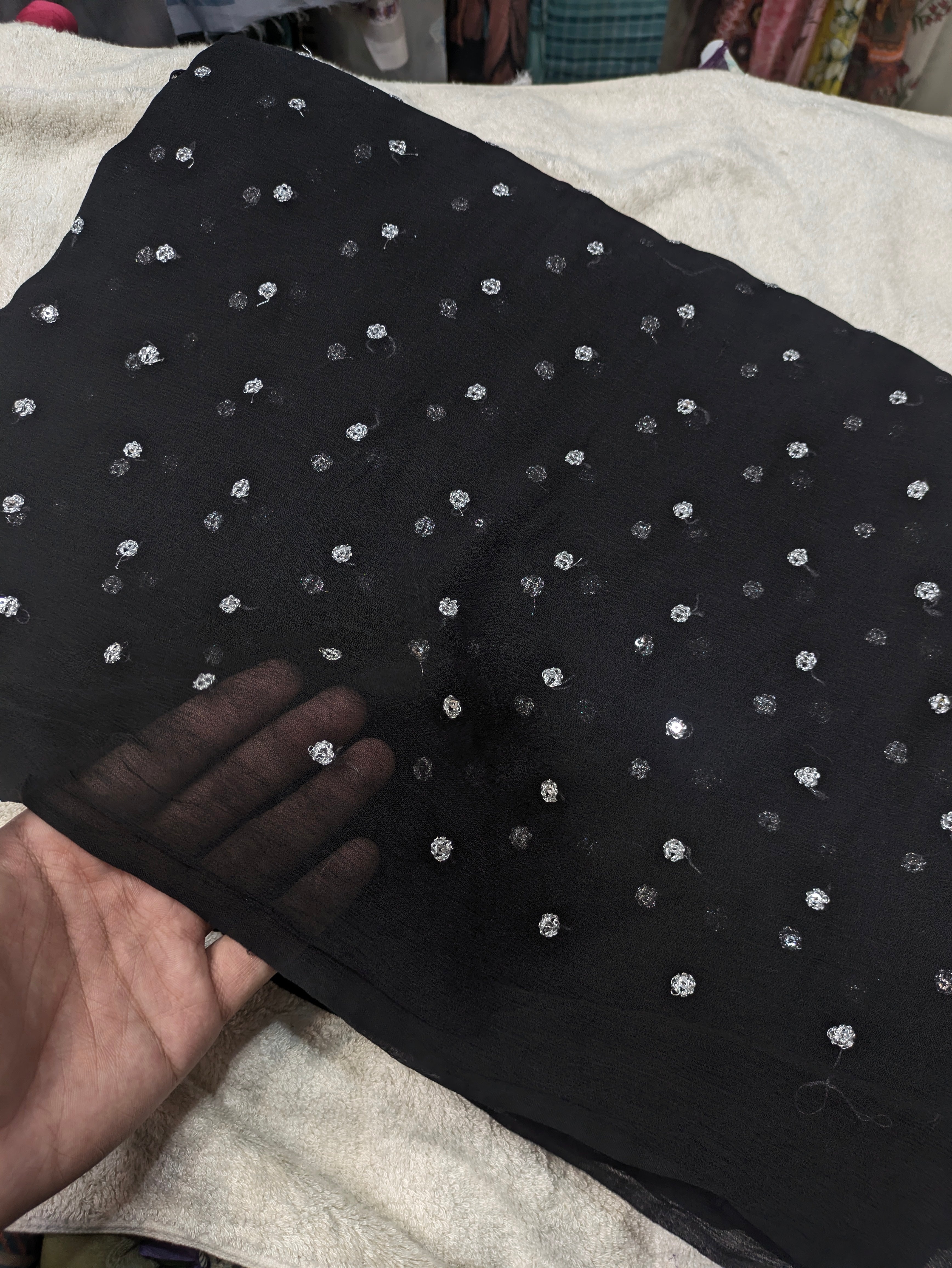 Black Chiffon Dupatta with Silver Embroidery | Premium Party Wear & Wedding Dupatta | 2.5 Yards