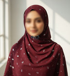 Georgette Chiffon Hijab Stole with Silver Leaf Foil Design - 2 Gaz