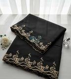 Voile Lawn black  Scalloped Dupatta with golden   Embroidery | black lawn Cutwork Dupatta