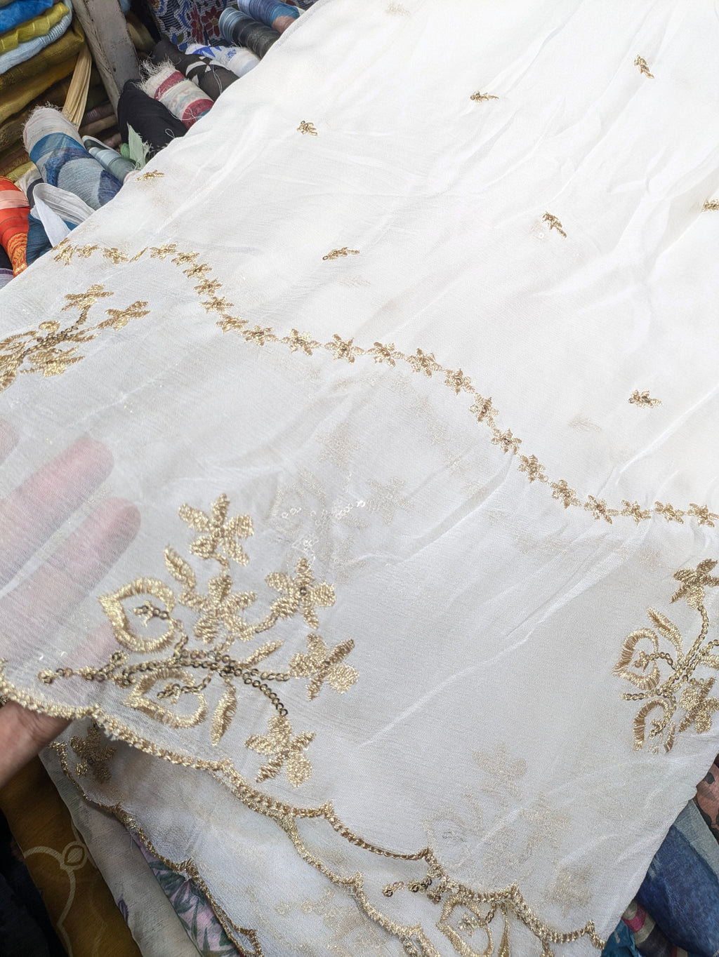 Semi Pure Chiffon golden  Embroidered Dupatta
