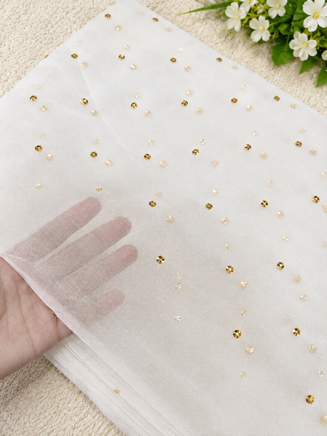 Premium Chiffon Dupatta with Golden Sitara Embroidery | Elegant Party Wear Dupatta | 2.5 Yards