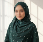 Georgette Chiffon Hijab Stole with Silver Leaf Foil Design - 2 Gaz