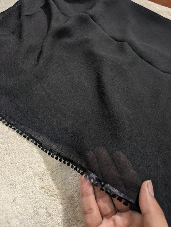 Premium Soft Lawn Hijab with Four Side Lace & Textured Fabric – 2 Yards