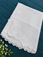 White Voile Lawn four Sided Scallop Dupatta with White Embroidery – Dyeable  2.75 yards