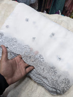 Premium Chiffon Dupatta with Two Side Silver Scallop Embroidery | Elegant Party Wear Dupatta | 2.5 Yards