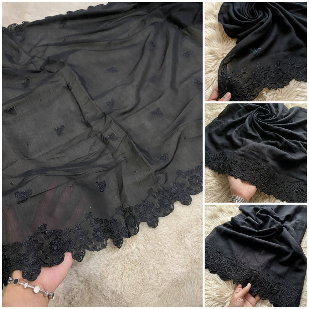 Black Cutwork Dupatta Border Voile Lawn Khaddi Lawn Embroided - 2.5 ghz
