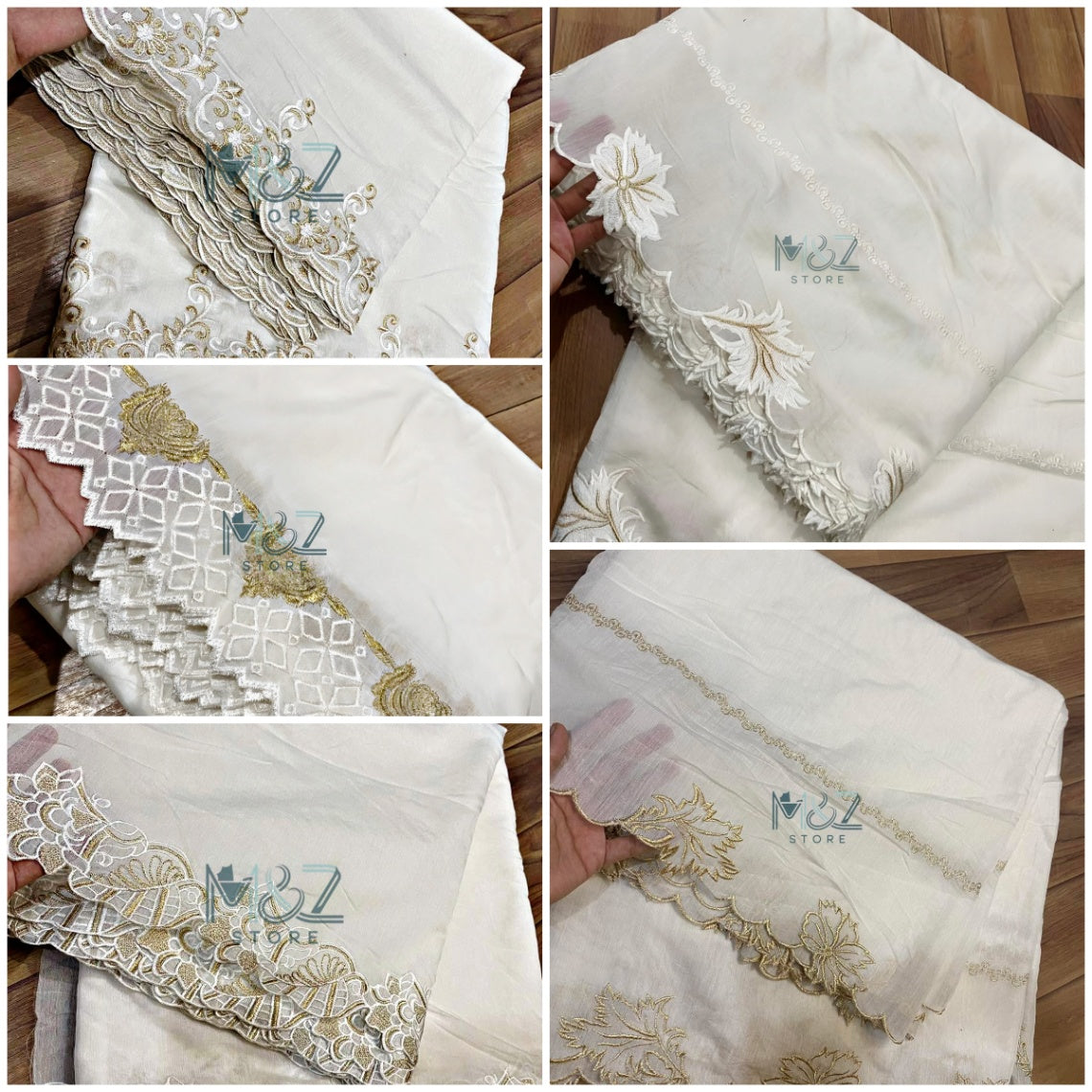 White Golden Cutwork Dupatta Voile Lawn Khaddi Lawn Embroided - 2.5 ghz